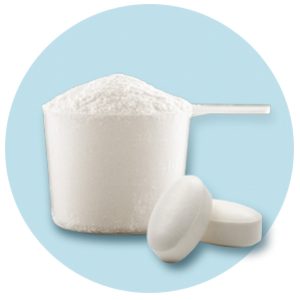 scoop and pills with circle scoop of product